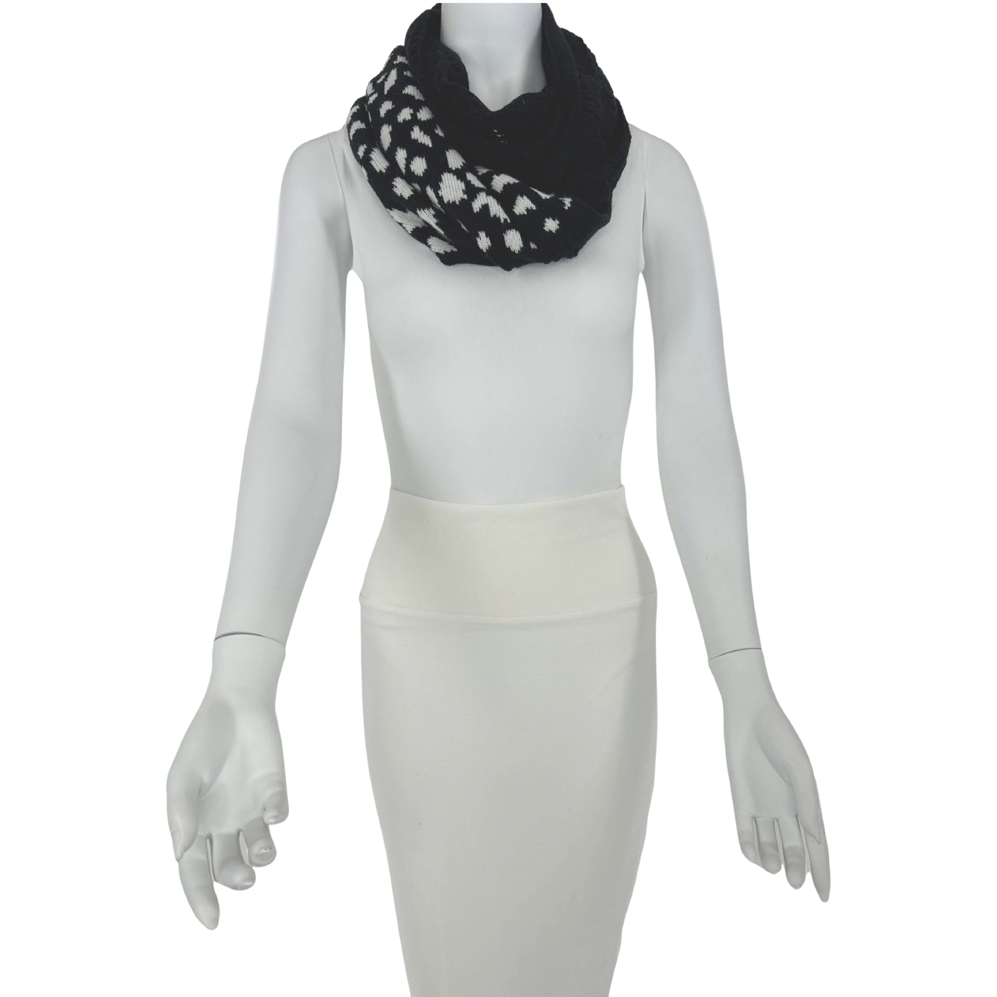 Hand-Woven Black and White Infinity Scarf