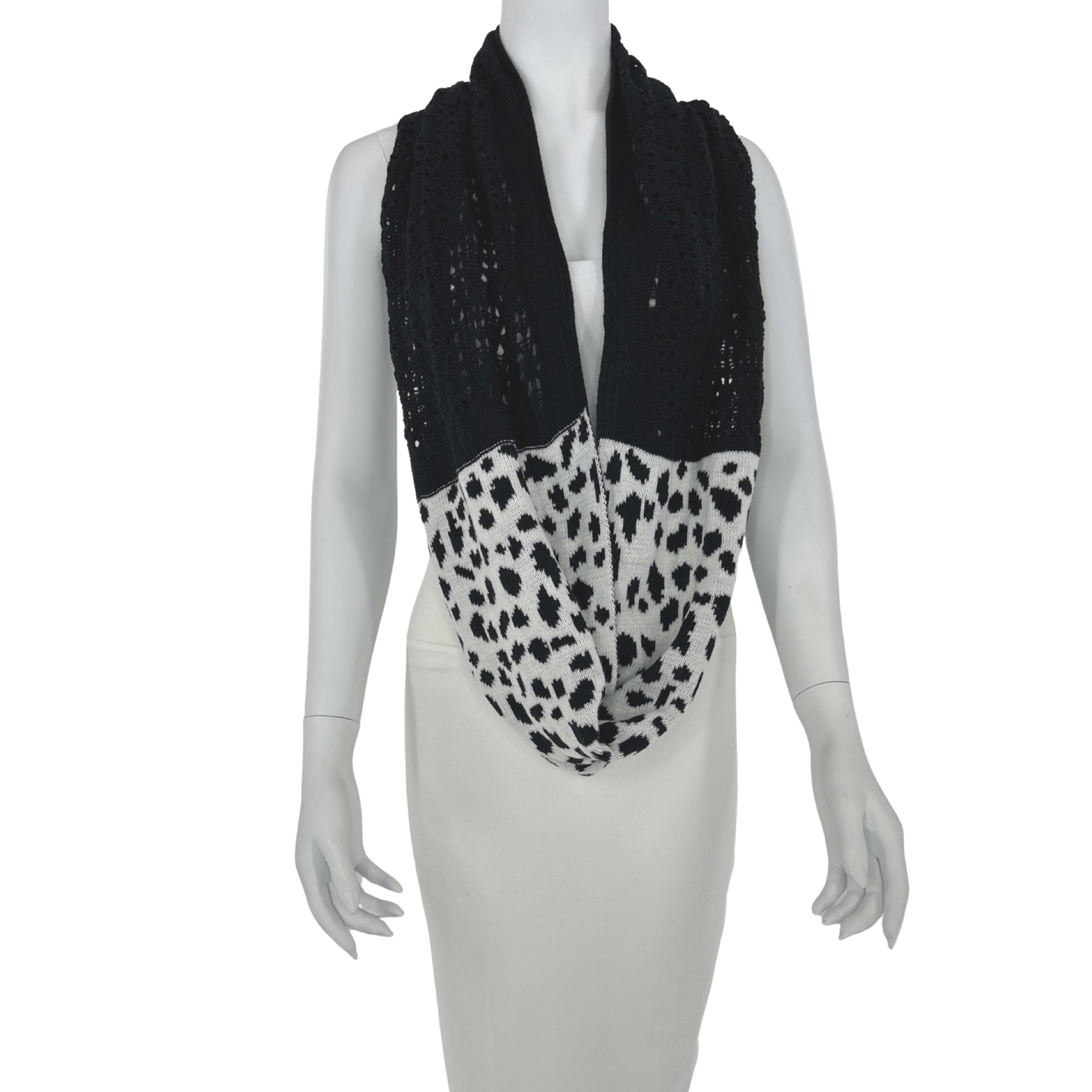 Hand-Woven Black and White Infinity Scarf