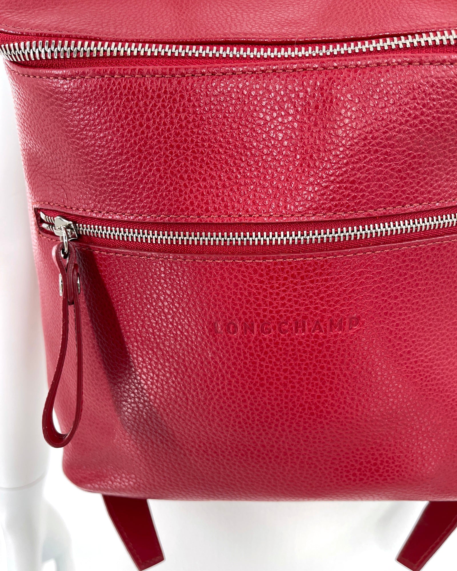 Longchamp Le Foulonne Red Leather Backpack