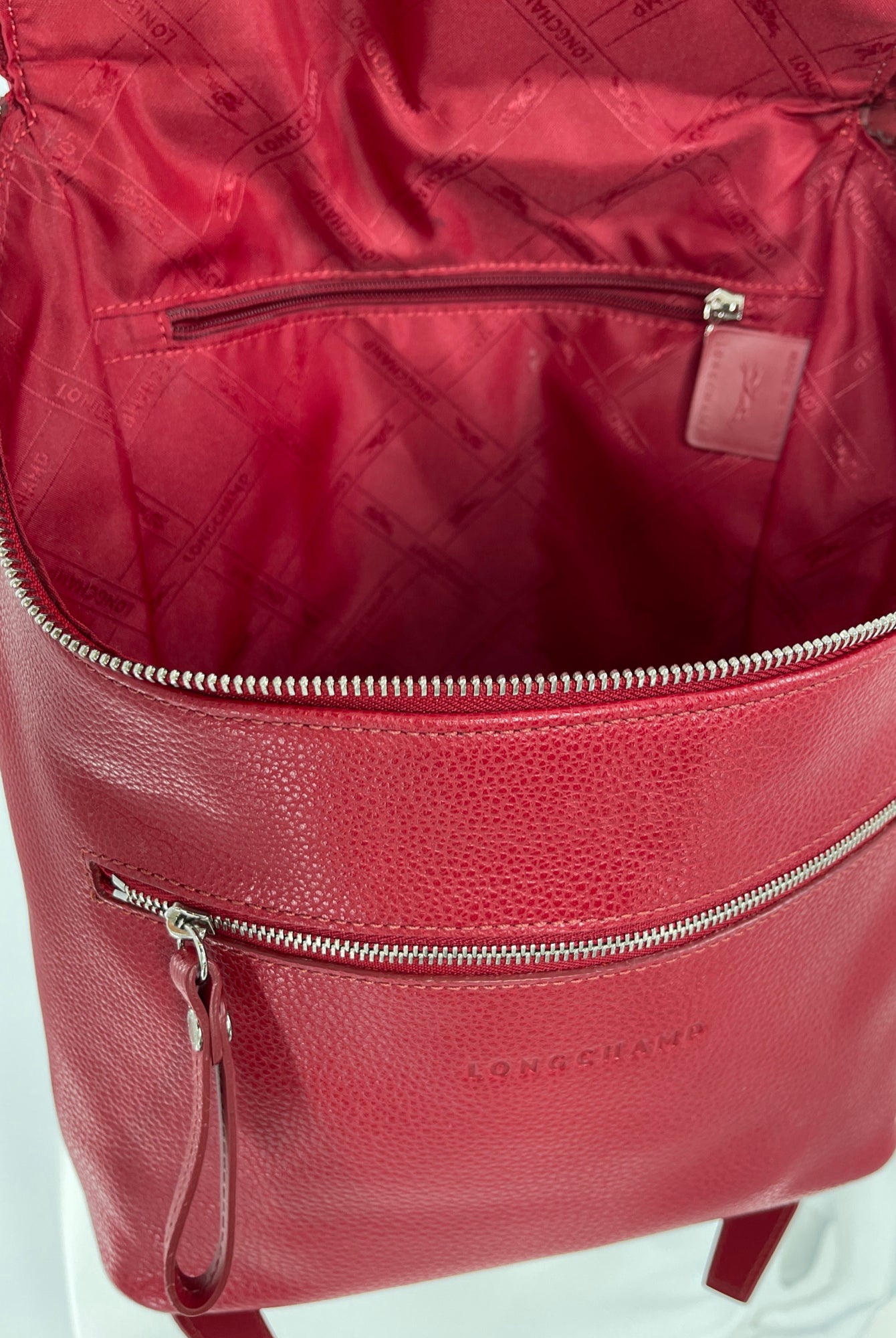 Longchamp Le Foulonne Red Leather Backpack