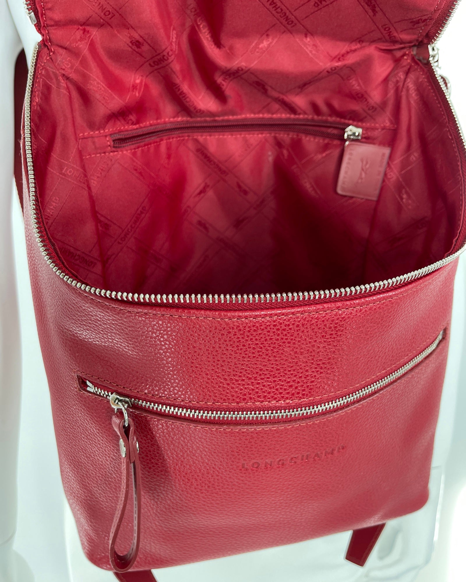 Longchamp Le Foulonne Red Leather Backpack
