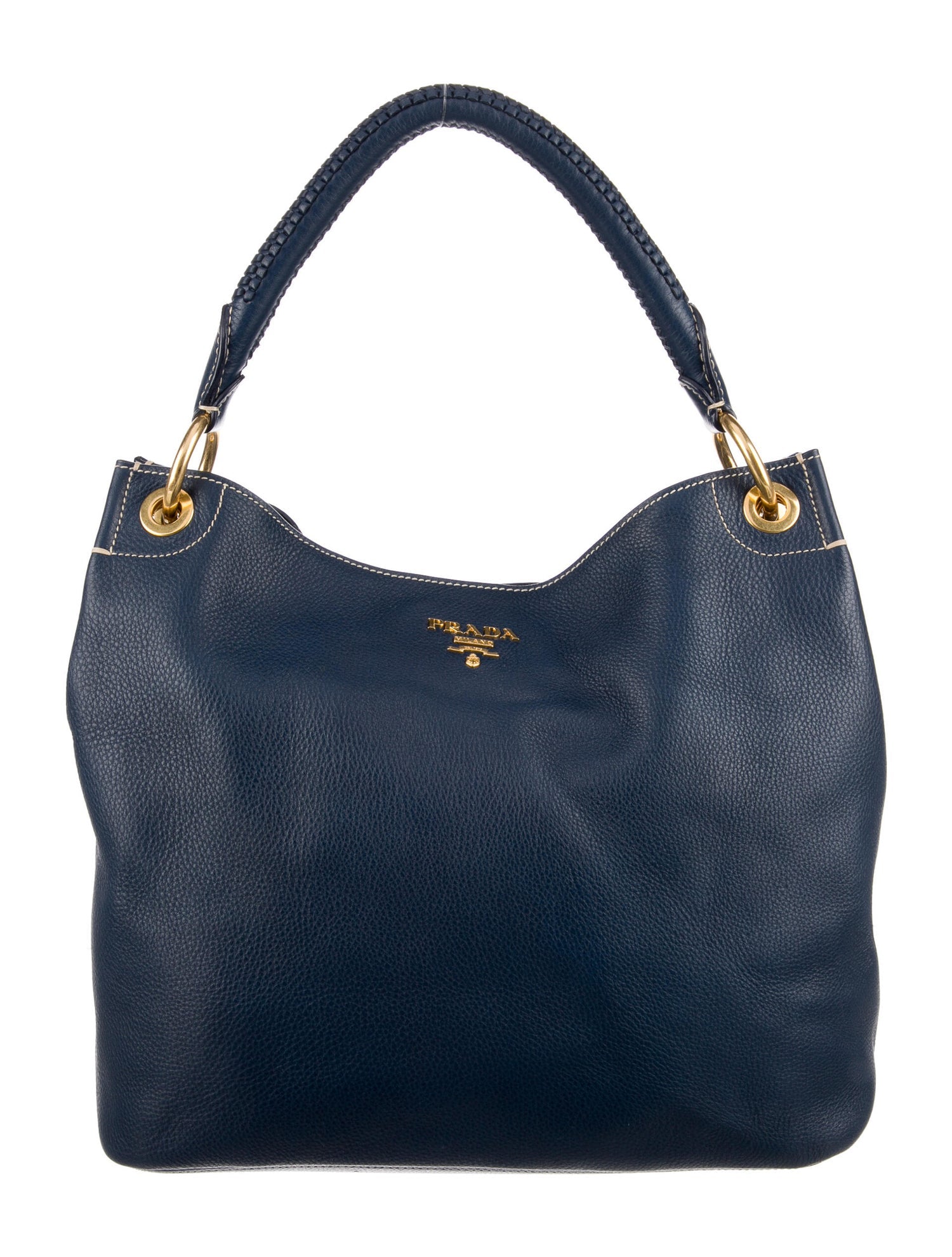 PRADA navy blue leather hobo