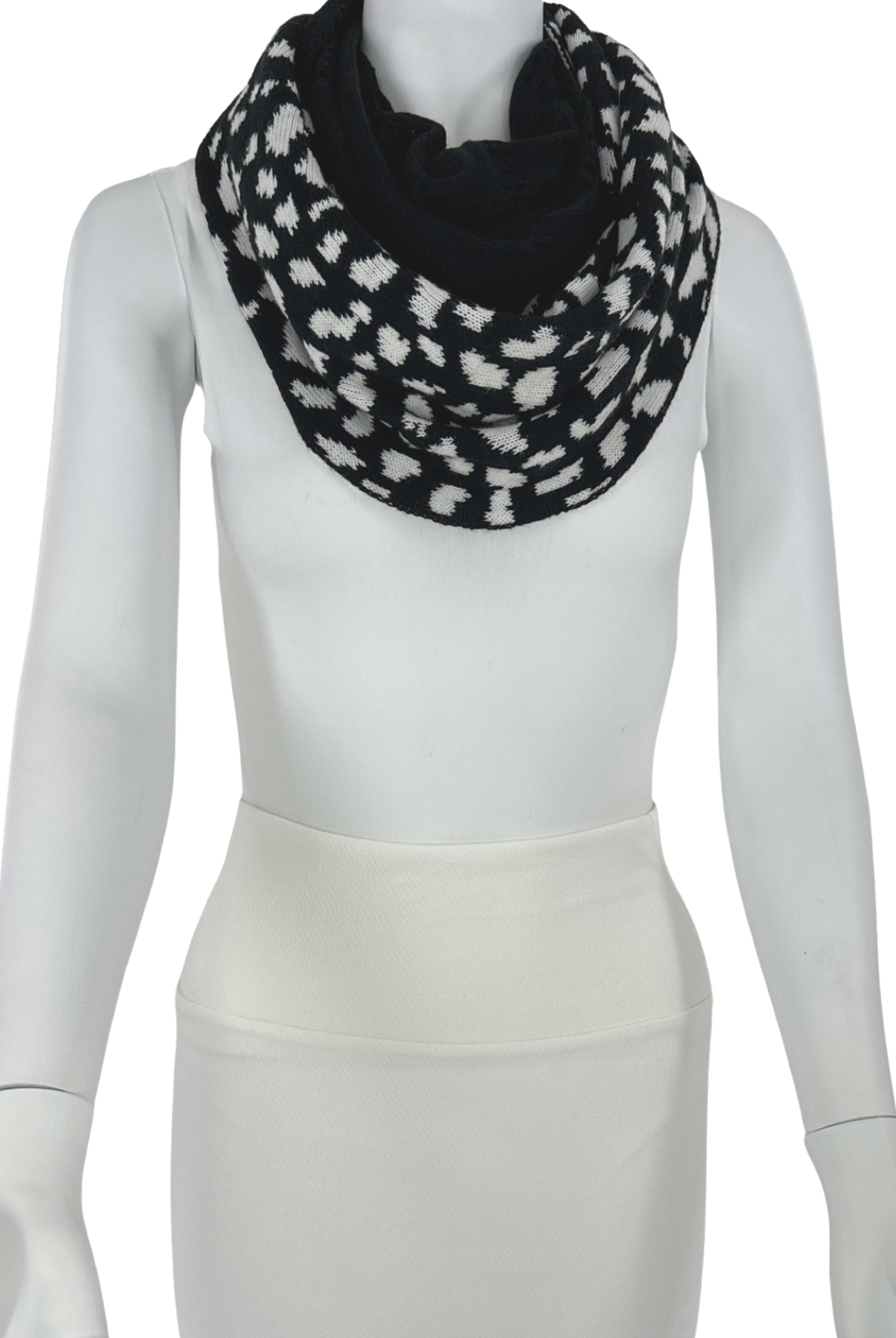 Hand-Woven Black and White Infinity Scarf 