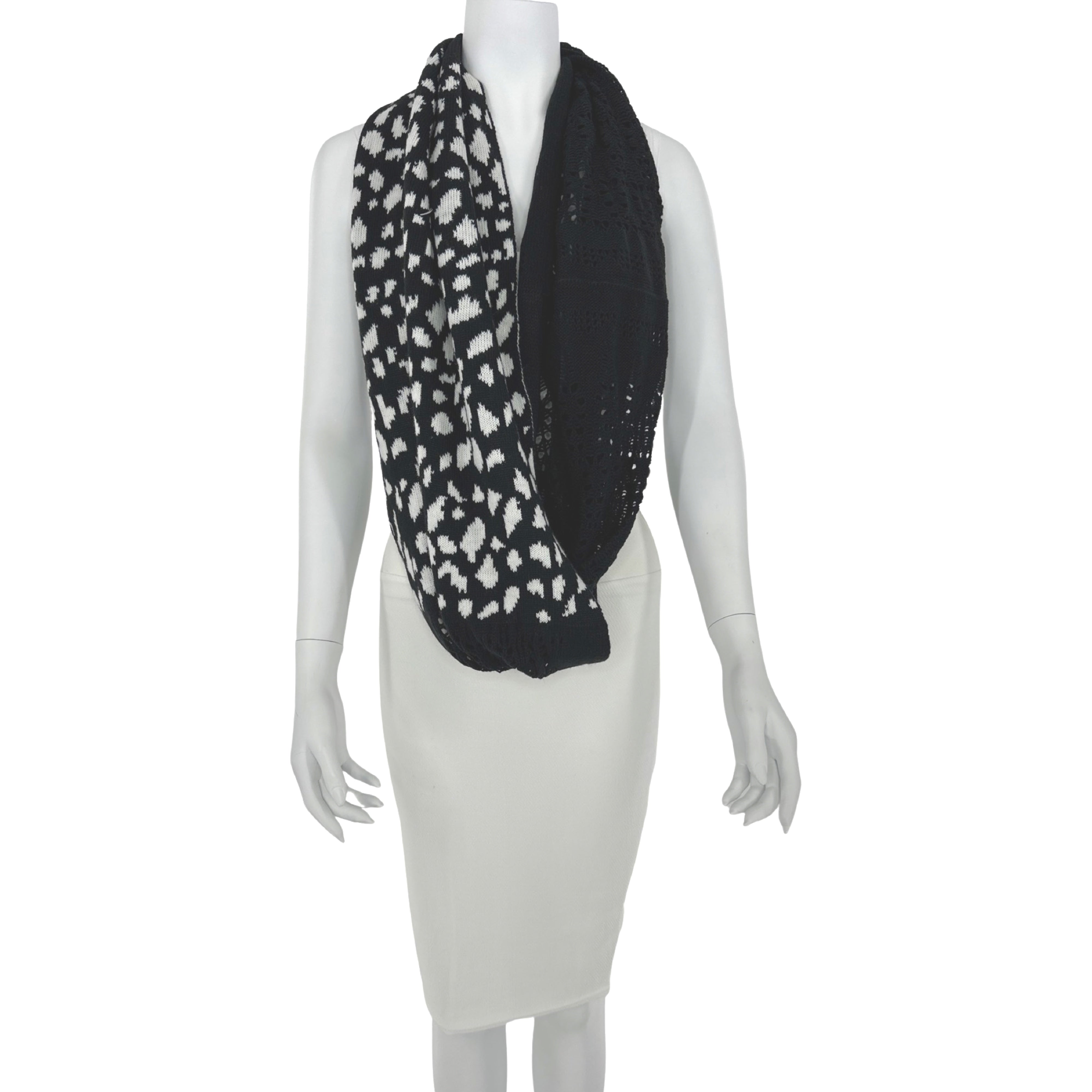 Hand-Woven Black and White Infinity Scarf 