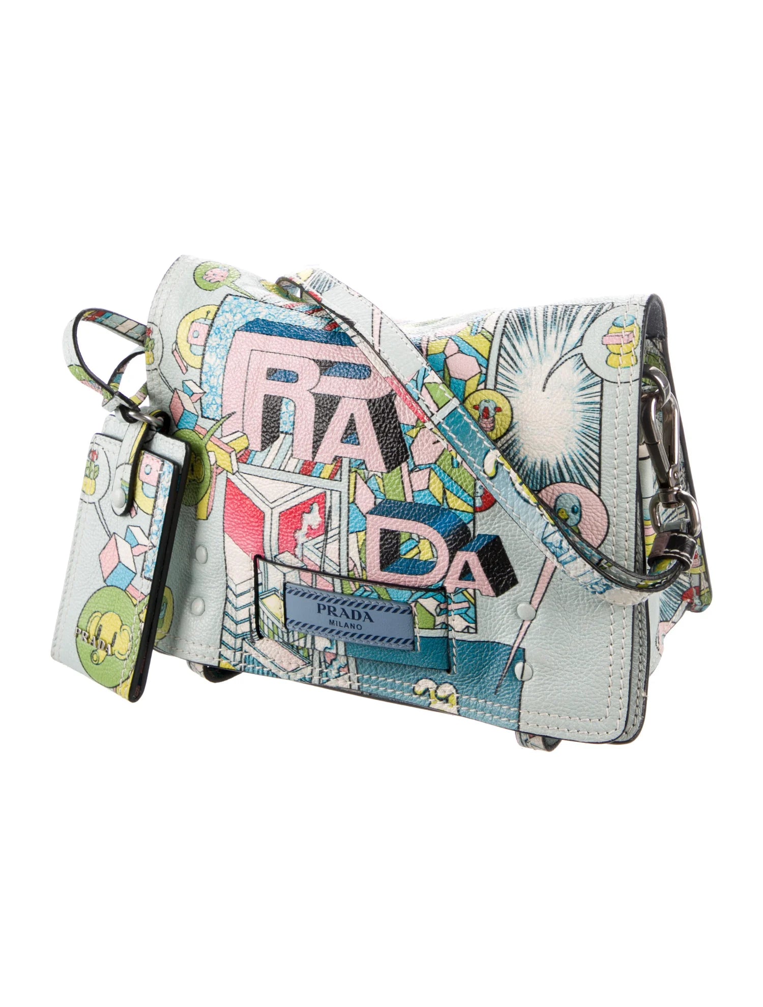 PRADA Pre owned Medium Glace Calf Comic Print Etiquette Bag