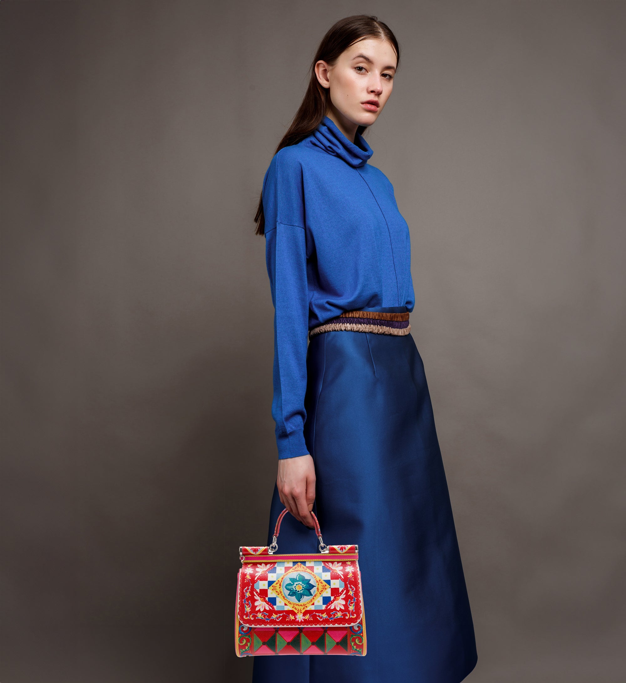 DOLCE & GABBANA Mambo Print Miss Sicily Dauphine Leather Top Handle Bag. Pre-owned.