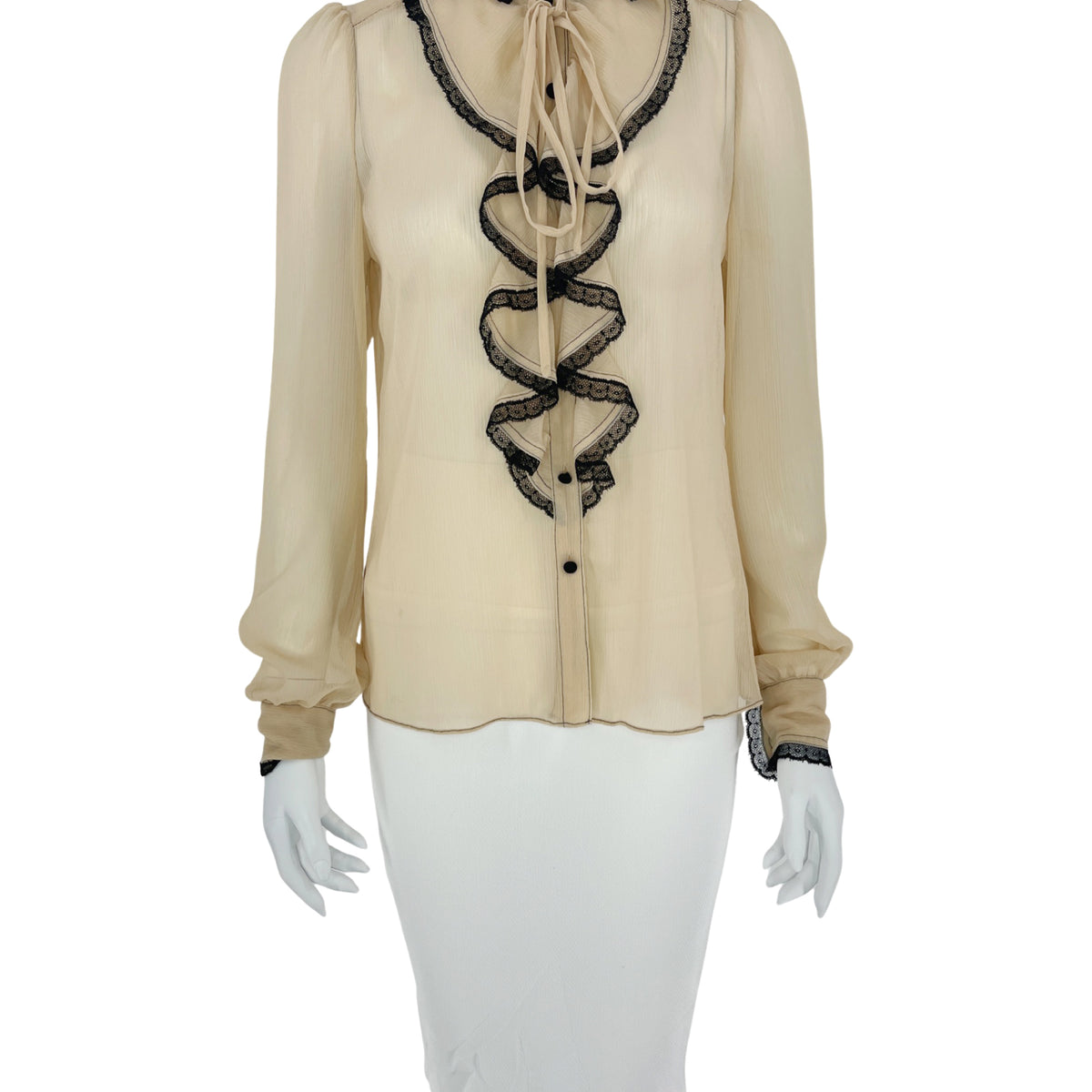 Alexis Sheer Ruffle Top - Light Beige Polyester Ruffle Blouse ...
