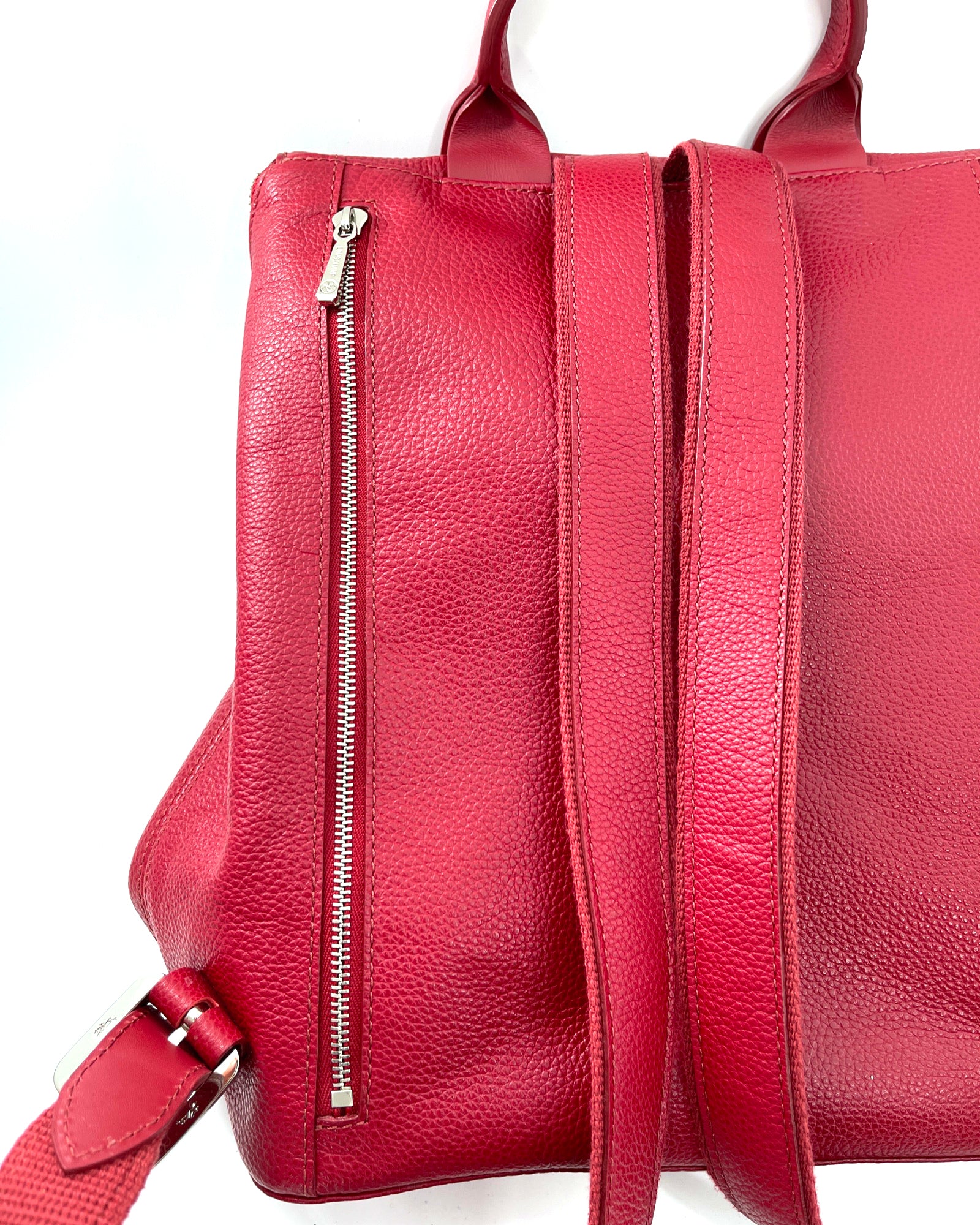 Longchamp Le Foulonne Red Leather Backpack - Medium Size Square Design