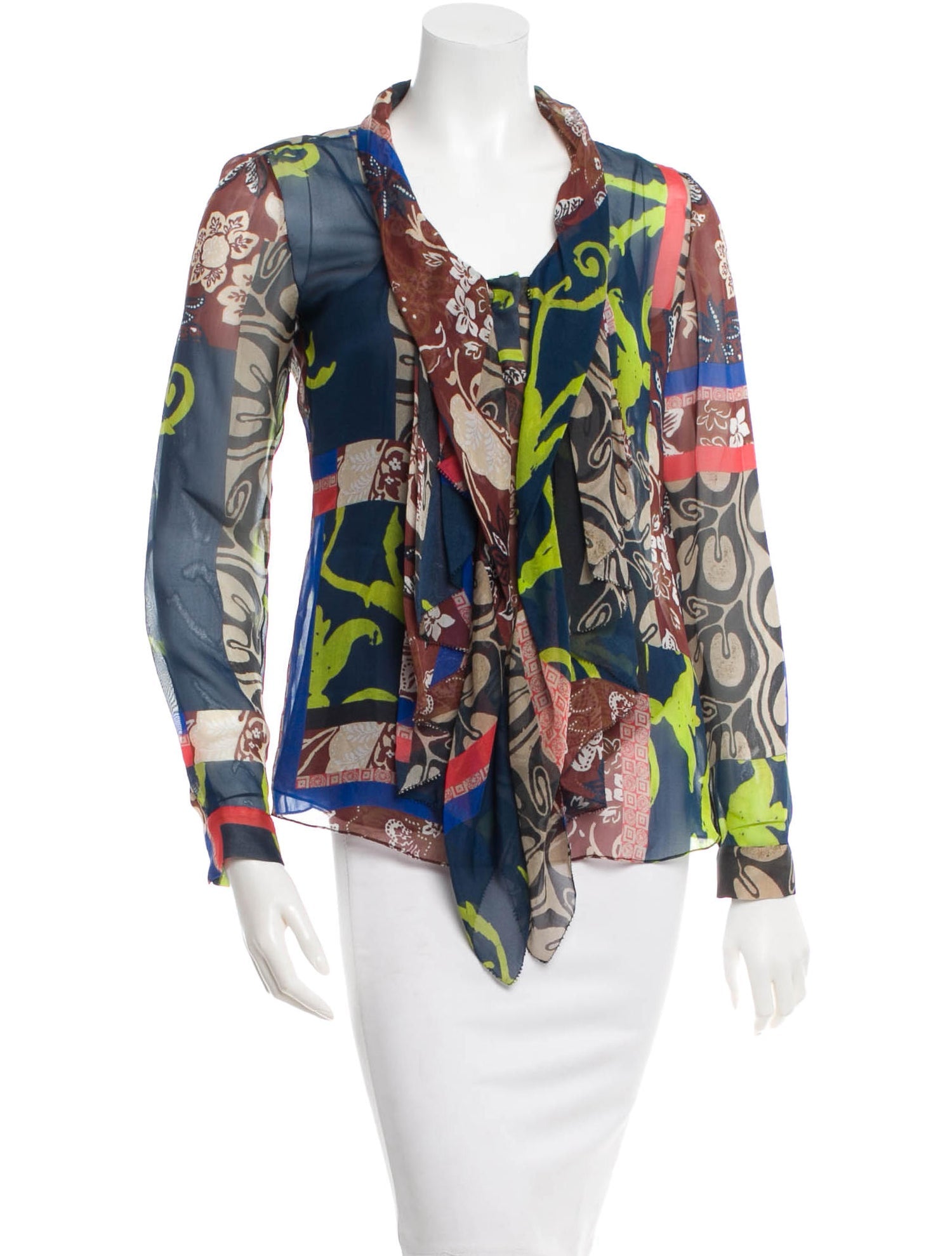 Oscar de la Renta Pre-Owned Silk Patterned Top: Vibrant Elegance from  Spring 2012